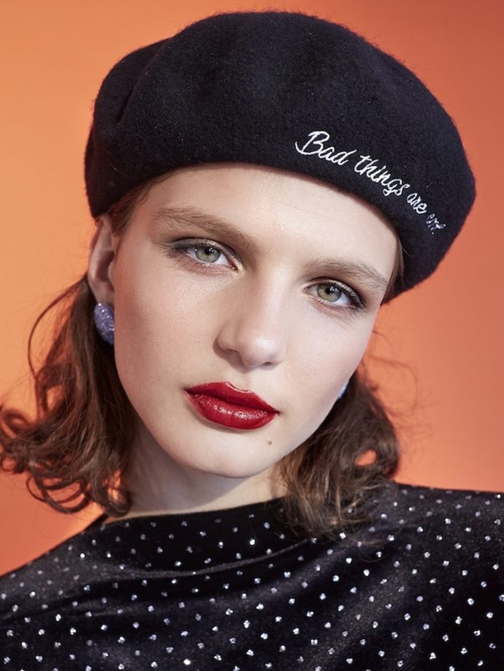 Bershka Bad Things Are Cool Beret Hat French Black Wool Blend